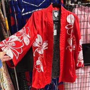 Chico’s Red Floral Kimono Jacket